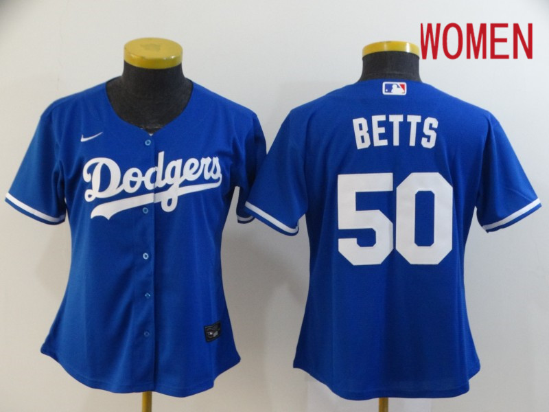 Women Los Angeles Dodgers #50 Betts Blue Nike Game MLB Jerseys